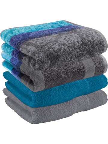 Erwin Müller Jacquard Handtuch-Set 4er-Pack in türkis/anthrazit