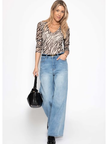 SASSYCLASSY Mesh Langarmbody mit Zebra-Print in Offwhite