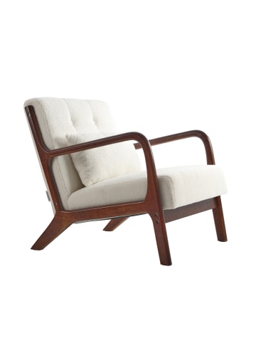 Home Nature Wohnkonzept Lounge-Sessel aus Teddyplüsch mit Kissen in Weiß & Rotbraun 75x65x74 cm