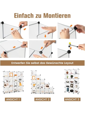 COSTWAY DIY Würfelregal mit 16 Fächern in Transparent