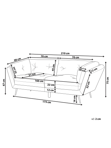 Beliani 3-Sitzer Sofa LENVIK in Weiß/Schwarz - (W) 210 x (H) 75 x (L) 90 cm