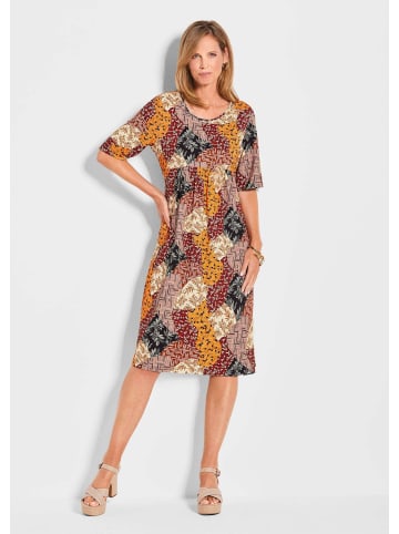 GOLDNER Kurzgröße:  Jerseykleid Druckkleid im Mustermix in braun / gemustert