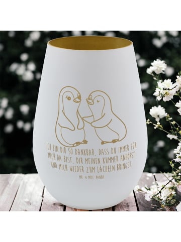 Mr. & Mrs. Panda Teelichtglas Pinguine trösten mit Spruch in Weiß