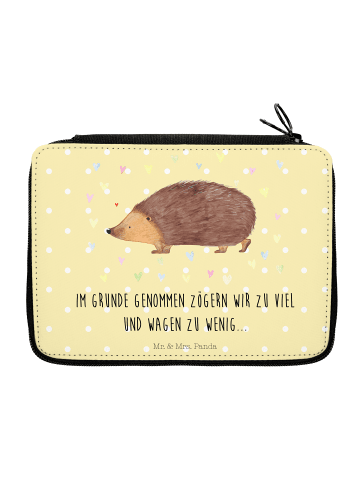 Mr. & Mrs. Panda Federtasche Igel Herzen mit Spruch in Gelb Pastell