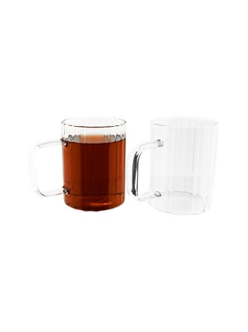 Almina 2er Gläser-Set Henkel 350 ml transparent Riffle Design in Transparent