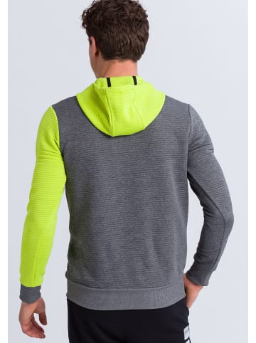 erima 5-C Kapuzensweat in grau melange/lime pop/schwarz