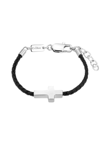 S. Oliver Jewel Armband Edelstahl, Leder in Schwarz