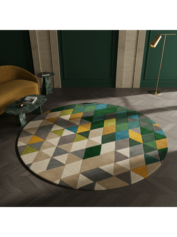 KADIMA DESIGN Luxus handgetufteter Wollteppich in Grün-Multi