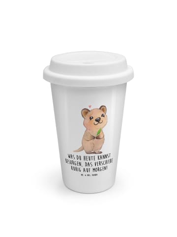 Mr. & Mrs. Panda Mehrwegbecher Quokka Happy mit Spruch in Weiß