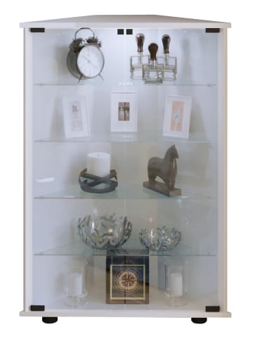 VCM  Holz Glas Eckvitrine Vitrine Sammelvitrine Jecka L in Weiß