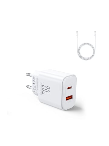 COFI 1453 EU Joyroom JR-TCF05 20W USB-A USB-C-Ladegerät + USB-C-Kabel in Weiß