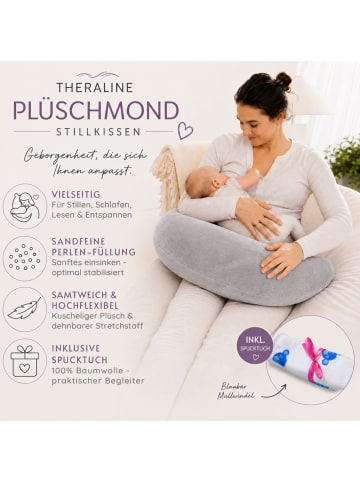 Kinderhaus Blaubär Plüschmond Stillkissen TOP in Silbergrau