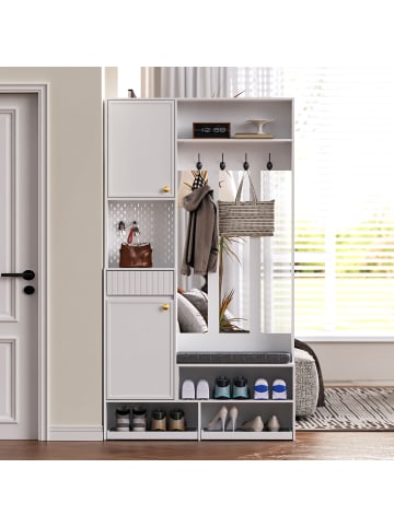 ABRIHOME Multifunktionale Schuhschrank mit Bank und Stauraum in weiß