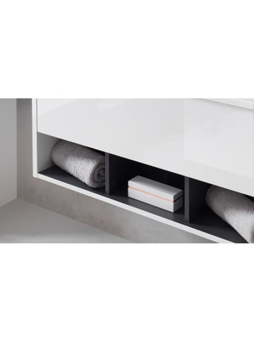 Furn.Design Badmöbel-Set weiß Hochglanz, grau 100 cm 2-teilig mit Waschbecken