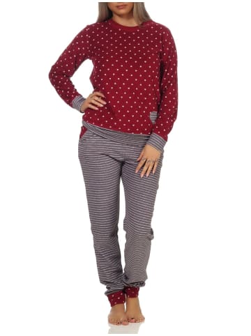 NORMANN Frottee Pyjama Bündchen Herz Tupfen und Ringeldesign - 58200 in Rot