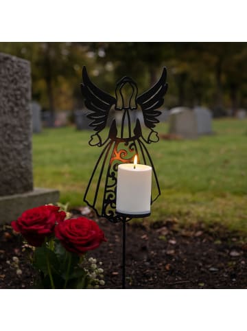 MARELIDA Grablicht Engel mit LED Kerze Gartenfigur Grabdeko bis 2500Std. H: 56cm