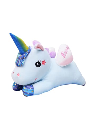 Wisam® Plüsch-Einhorn-Kuscheltier mit Decke, 160 x 110 cm, blau, 55
