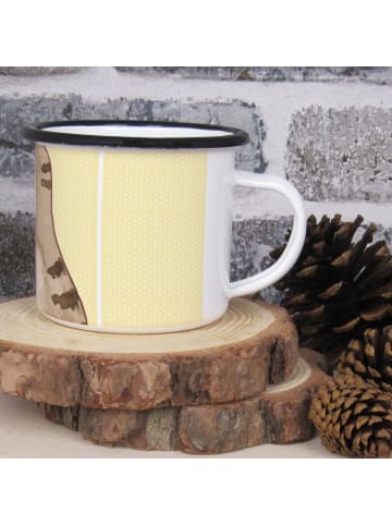 Mr. & Mrs. Panda XL Emaille Tasse Katze Sitzen ohne Spruch in Gelb Pastell
