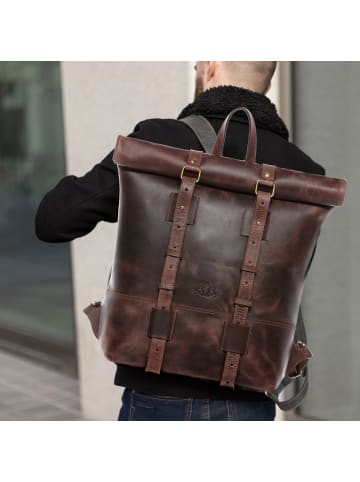SID & VAIN Leder-Rucksack echt Leder Rucksack groß | 15 Zoll Laptop Fach braun in braun