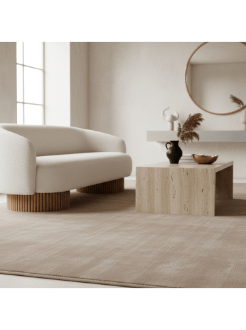 KADIMA DESIGN Teppich Kurzflor Waschbar Einfarbig LECH Microfaser OEKO-TEX in Beige