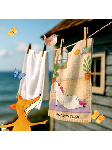 Mr. & Mrs. Panda Gästehandtücher Einhorn Yoga Design ohne Spruch in Weiß