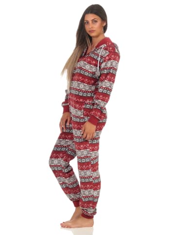 NORMANN Jumpsuit Overall Schlafanzug NorwegerLook Overall Kapuze - 51290 in rot