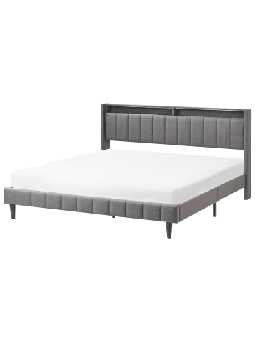 Beliani 3-tlg Doppelbett mit LED BEAULIEU in Grau/Schwarz