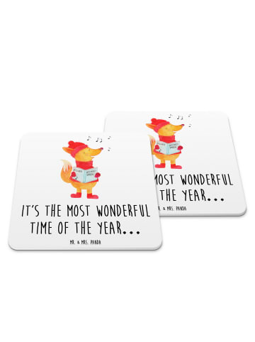 Mr. & Mrs. Panda Glasuntersetzer Fuchs Sänger mit Spruch in Weiß