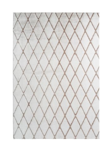 Kayoom Wohnzimmer Teppich – Hochflorteppich Vivica 225 in weiß - taupe - rechteckig
