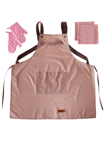 Beliani 5-tlg Küchentextilien Set LACTUCA in Rosa/Braun