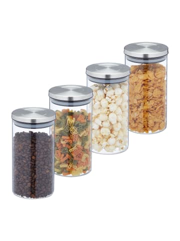relaxdays 4 x Vorratsgläser in Transparent/ Silber - 1000 ml
