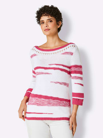 creation L Pullover in weiß-pink-gemustert