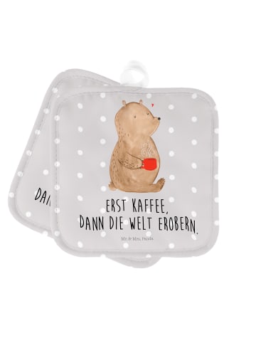 Mr. & Mrs. Panda backhandschuhe Bär Kaffee mit Spruch in Grau Pastell