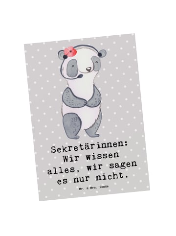 Mr. & Mrs. Panda Postkarte Sekretärin Geheimnisträgerin mit Spruch in Grau Pastell