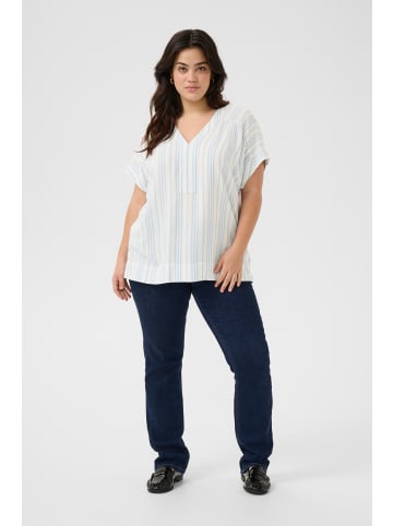 KAFFE curve Kurzarm-Bluse KCmille in Chalk/Soft Chambray Stripe