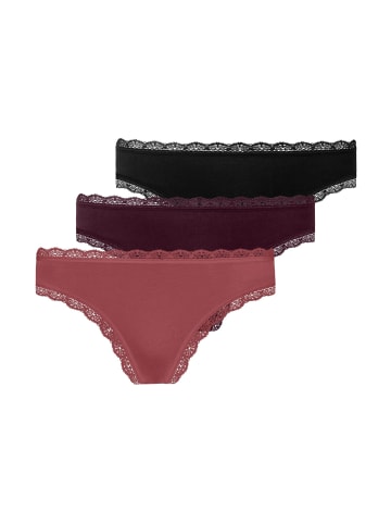 SNOCKS Tangas mit Spitze aus Bio-Baumwolle Mix (Mauve/Weinrot/Schwarz) 3 Stück