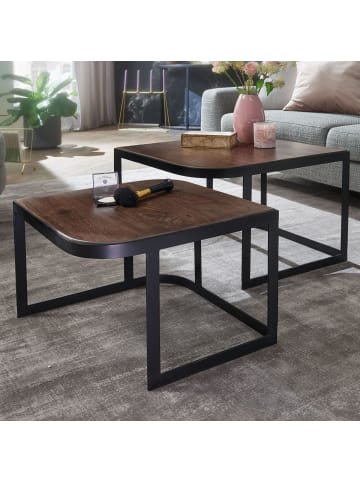 KADIMA DESIGN Couchtisch Dunkel 2er-Set | Mango Massiv, Metall-Gestell, Industrial in Schwarz