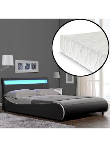 Corium LED Bett Valencia mit Matratze in Schwarz (B)140cm