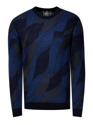 Rusty Neal Wellen-Design Feinstrick Rundhals-Pullover in Marine