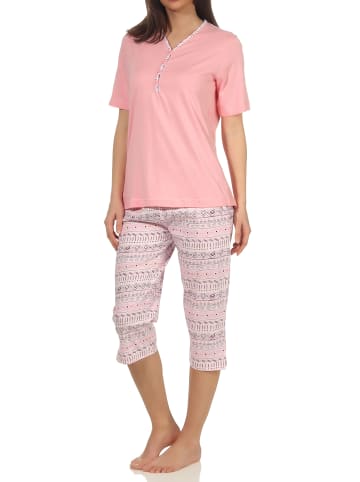NORMANN Kurzarm Capri Schlafanzug Pyjama Ethnolook in rosa