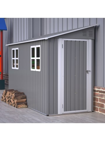 ABRIHOME Gerätehaus in Grau 4x10 FT Metall mit Doppeltür Fenstern Pultdach für Garten