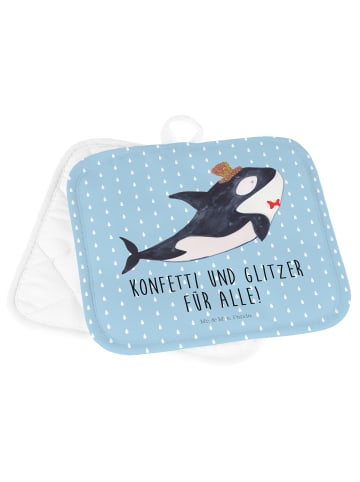 Mr. & Mrs. Panda Topflappen Orca Zylinder mit Spruch in Blau Pastell