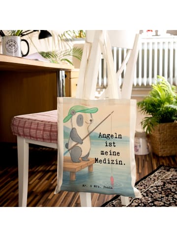 Mr. & Mrs. Panda Schultertasche Panda Angeln Design mit Spruch in Weiß