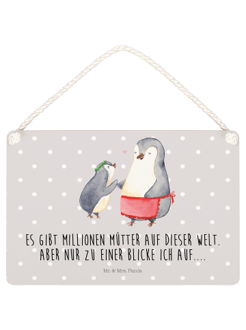 Mr. & Mrs. Panda Deko Schild Pinguin mit Kind mit Spruch in Grau Pastell