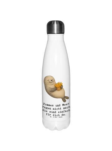 Mr. & Mrs. Panda Sport Trinkflasche Robbe Pommes mit Spruch in Weiß