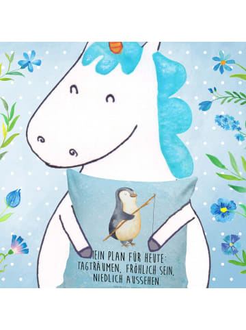 Mr. & Mrs. Panda Dekokissen Pinguin Angler mit Spruch in Eisblau