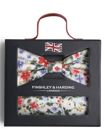 Finshley & Harding London Fliege und Einstecktuch in weiß mehrfarbig