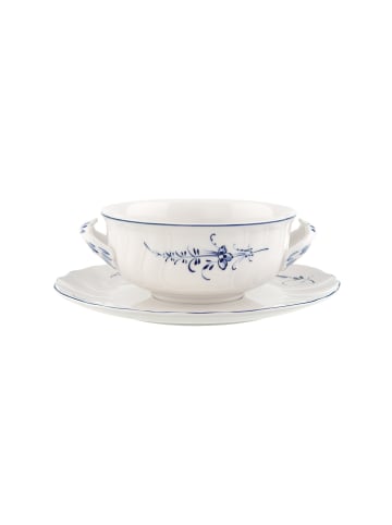 Villeroy & Boch Suppentasse mit Untertasse Vieux Luxembourg in Weiß-Blau 260 ml in weiß-blau