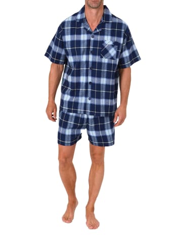 NORMANN Kurzarm Flanell Schlafanzug Shorty Pyjama kariert - 88115 in marine