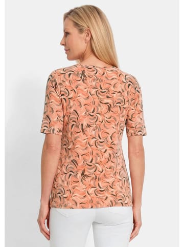 GOLDNER Kurzgröße:  Viskoseshirt mit frischem All-over-Print in pfirsich / gemustert